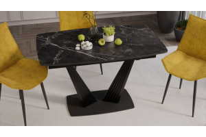 Стол обеденный раздвижной Трэвис Тип 1 Черный муар, Керамика матовая черный мрамор