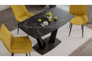 Стол обеденный раздвижной Трэвис Тип 1 Черный муар, Керамика матовая черный мрамор