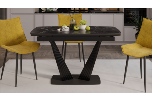 Стол обеденный раздвижной Трэвис Тип 1 Черный муар, Керамика матовая черный мрамор