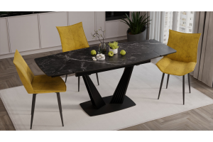 Стол обеденный раздвижной Трэвис Тип 1 Черный муар, Керамика матовая черный мрамор