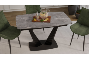 Стол обеденный раздвижной Трэвис Тип 1 Черный муар, Керамика матовая серый мрамор