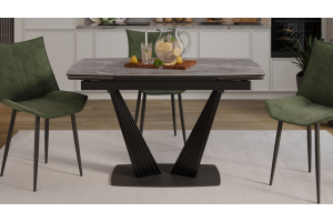 Стол обеденный раздвижной Трэвис Тип 1 Черный муар, Керамика матовая серый мрамор