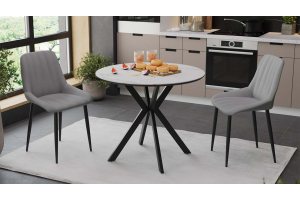 Стол обеденный Эрвин Тип 1 Черный муар, Керамика матовая белый мрамор