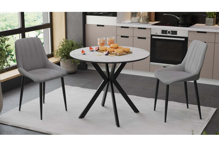 Стол обеденный «Эрвин» Тип 1 Черный муар, Керамика матовая белый мрамор