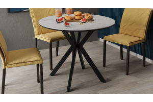 Стол обеденный Эрвин Тип 1 Черный муар, Керамика матовая белый мрамор