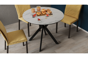 Стол обеденный Эрвин Тип 1 Черный муар, Керамика матовая белый мрамор