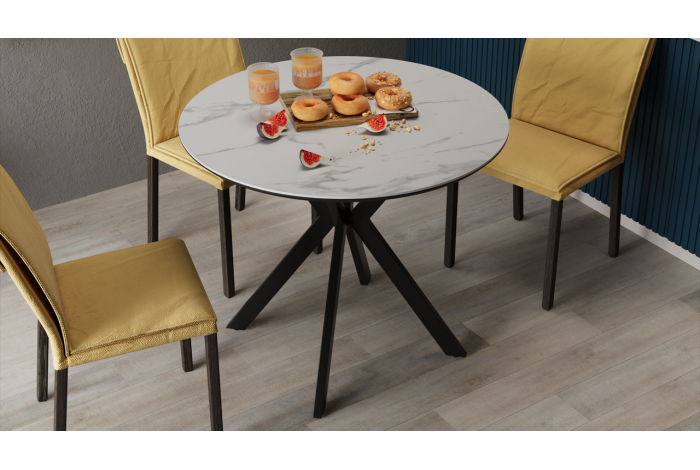 Стол обеденный «Эрвин» Тип 1 Черный муар, Керамика матовая белый мрамор