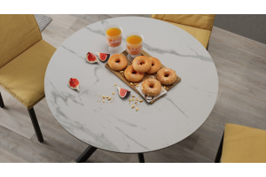 Стол обеденный Эрвин Тип 1 Черный муар, Керамика матовая белый мрамор