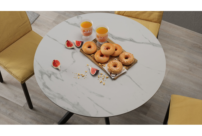 Стол обеденный «Эрвин» Тип 1 Черный муар, Керамика матовая белый мрамор