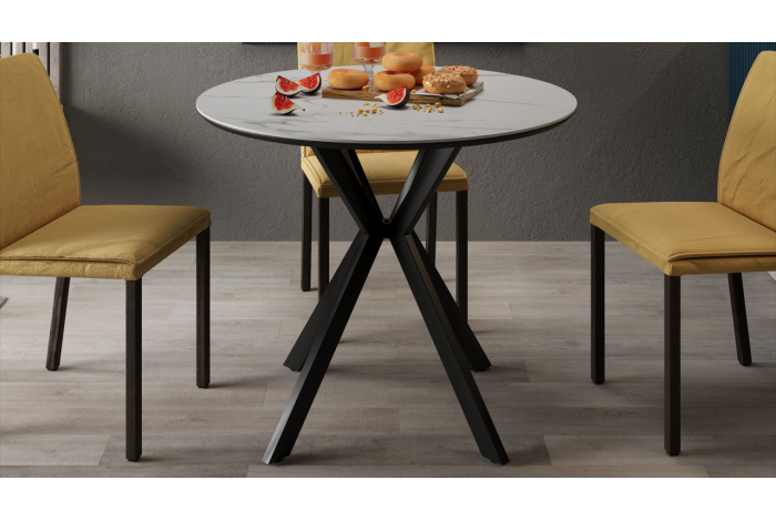 Стол обеденный «Эрвин» Тип 1 Черный муар, Керамика матовая белый мрамор