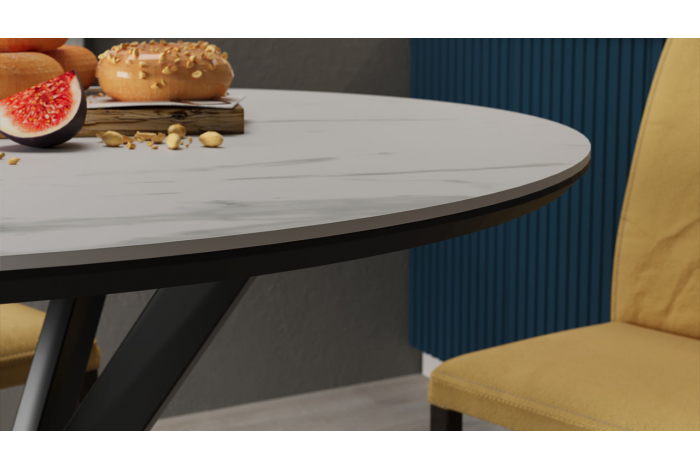 Стол обеденный «Эрвин» Тип 1 Черный муар, Керамика матовая белый мрамор