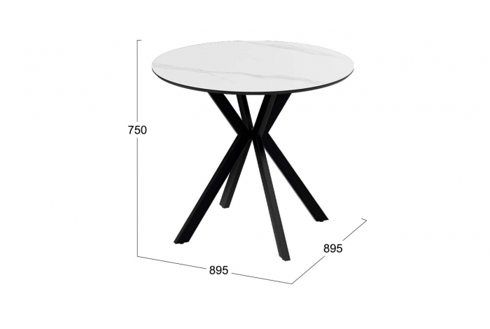 Стол обеденный «Эрвин» Тип 1 Черный муар, Керамика матовая белый мрамор