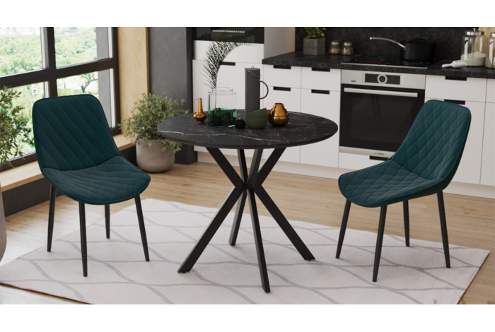 Стол обеденный «Эрвин» Тип 1 Черный муар, Керамика матовая черный мрамор