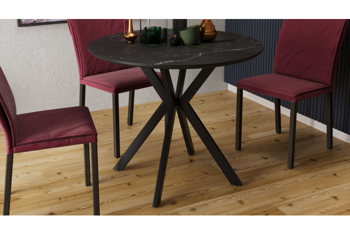 Стол обеденный «Эрвин» Тип 1 Черный муар, Керамика матовая черный мрамор