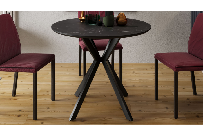 Стол обеденный «Эрвин» Тип 1 Черный муар, Керамика матовая черный мрамор