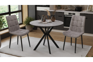 Стол обеденный Эрвин Тип 1 Черный муар, Керамика матовая серый мрамор