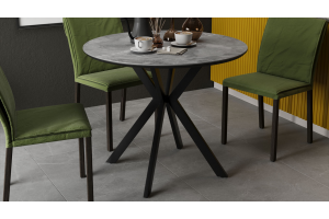 Стол обеденный Эрвин Тип 1 Черный муар, Керамика матовая серый мрамор