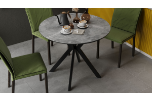 Стол обеденный Эрвин Тип 1 Черный муар, Керамика матовая серый мрамор