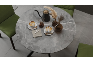 Стол обеденный Эрвин Тип 1 Черный муар, Керамика матовая серый мрамор