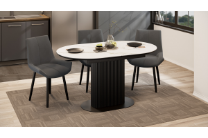 Стол обеденный раздвижной Эридан Тип 2 Черный муар, Керамика матовая белый мрамор