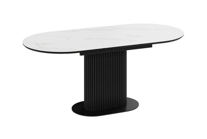 Стол обеденный раздвижной «Эридан» Тип 2 Черный муар, Керамика матовая белый мрамор