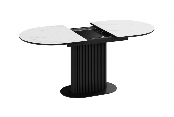 Стол обеденный раздвижной «Эридан» Тип 2 Черный муар, Керамика матовая белый мрамор