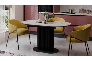 Стол обеденный раздвижной Эридан Тип 2 Черный муар, Керамика матовая белый мрамор