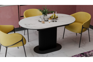 Стол обеденный раздвижной Эридан Тип 2 Черный муар, Керамика матовая белый мрамор