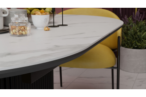 Стол обеденный раздвижной Эридан Тип 2 Черный муар, Керамика матовая белый мрамор