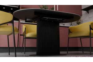 Стол обеденный раздвижной Эридан Тип 2 Черный муар, Керамика матовая белый мрамор