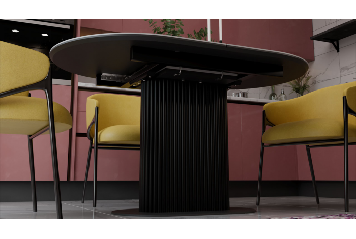 Стол обеденный раздвижной «Эридан» Тип 2 Черный муар, Керамика матовая белый мрамор