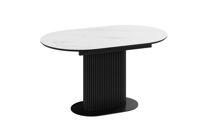 Стол обеденный раздвижной «Эридан» Тип 2 Черный муар, Керамика матовая белый мрамор