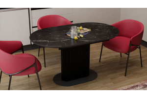 Стол обеденный раздвижной Эридан Тип 2 Черный муар, Керамика матовая черный мрамор