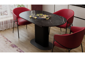 Стол обеденный раздвижной Эридан Тип 2 Черный муар, Керамика матовая черный мрамор