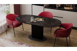 Стол обеденный раздвижной Эридан Тип 2 Черный муар, Керамика матовая черный мрамор