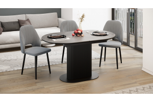 Стол обеденный раздвижной Эридан Тип 2 Черный муар, Керамика матовая серый мрамор