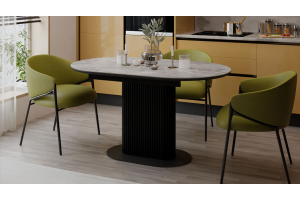 Стол обеденный раздвижной Эридан Тип 2 Черный муар, Керамика матовая серый мрамор