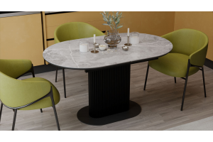 Стол обеденный раздвижной Эридан Тип 2 Черный муар, Керамика матовая серый мрамор