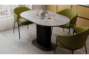 Стол обеденный раздвижной Эридан Тип 2 Черный муар, Керамика матовая серый мрамор