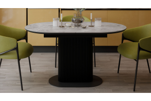 Стол обеденный раздвижной Эридан Тип 2 Черный муар, Керамика матовая серый мрамор