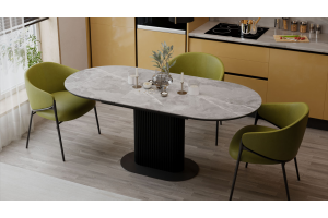 Стол обеденный раздвижной Эридан Тип 2 Черный муар, Керамика матовая серый мрамор